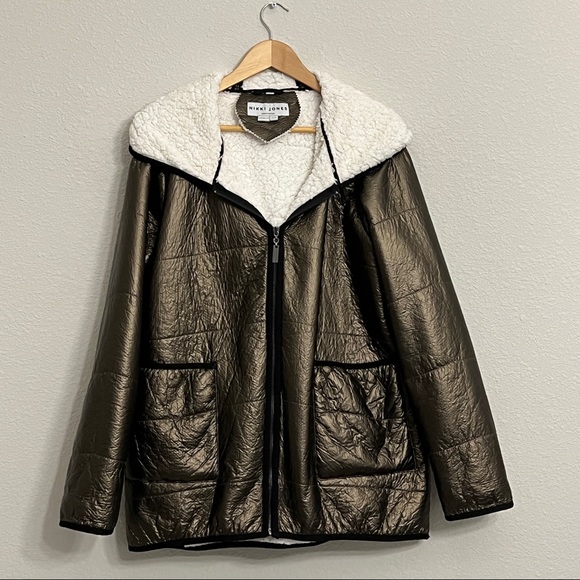 Nikki Jones Jackets & Blazers - Nikki Jones Montreal Metallic Faux Fur lined Hooded Jacket Size L